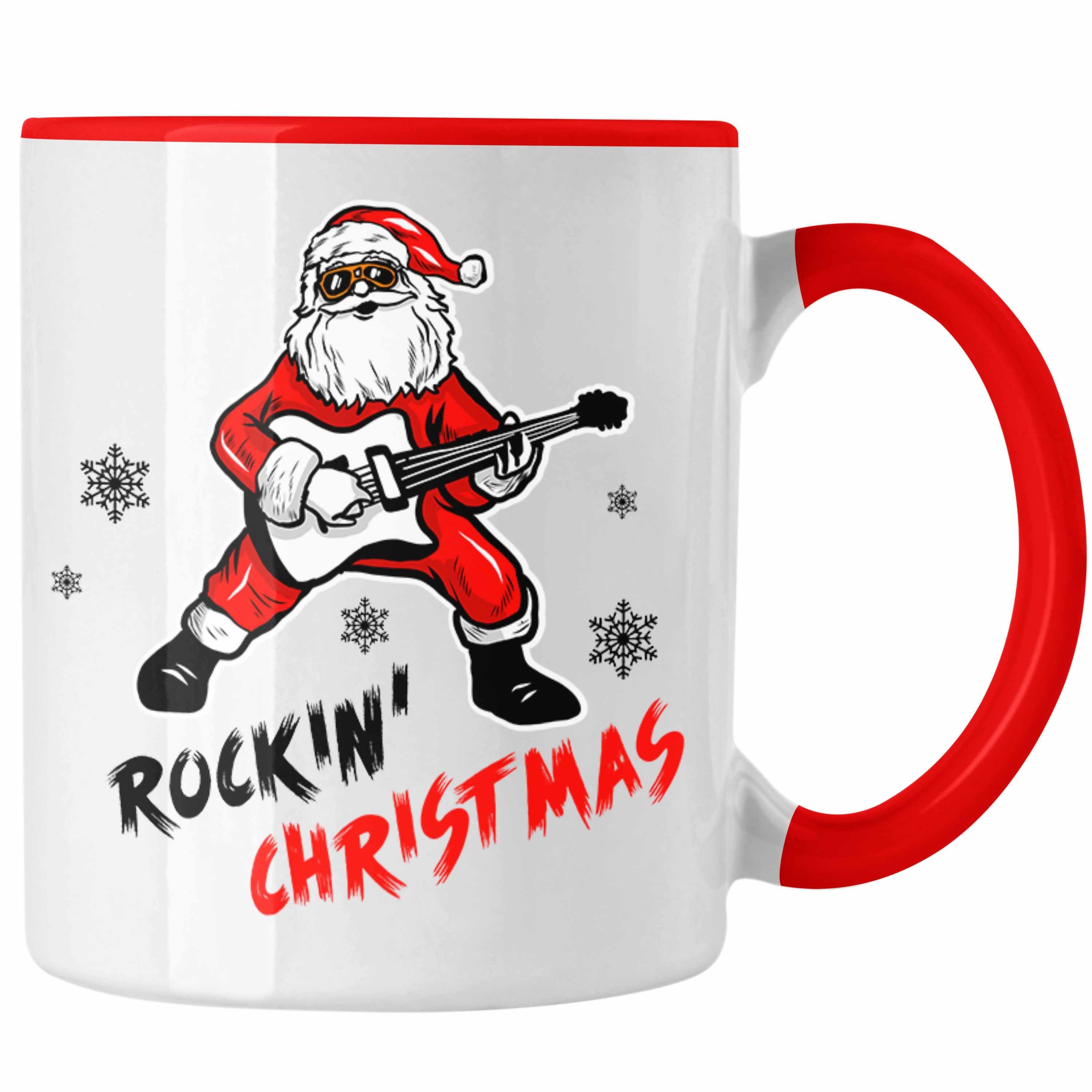 Trendation Tasse Trendation - Rockin Christmas Tasse Weihnachten Weihnachtstasse Rock N Roll Heavy Metal Geschenk Geschenkidee Metal Fans Rockmusik Kaffeetasse Rot