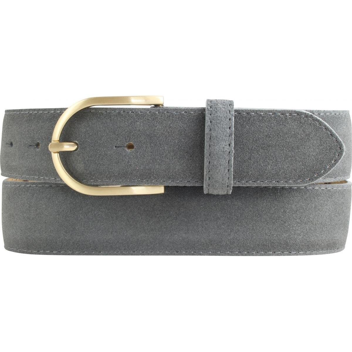 BELTINGER Ledergürtel Damen-Gürtel aus Veloursleder 3,5 cm - Velour-Ledergürtel für Damen 35 Dunkelgrau, Gold