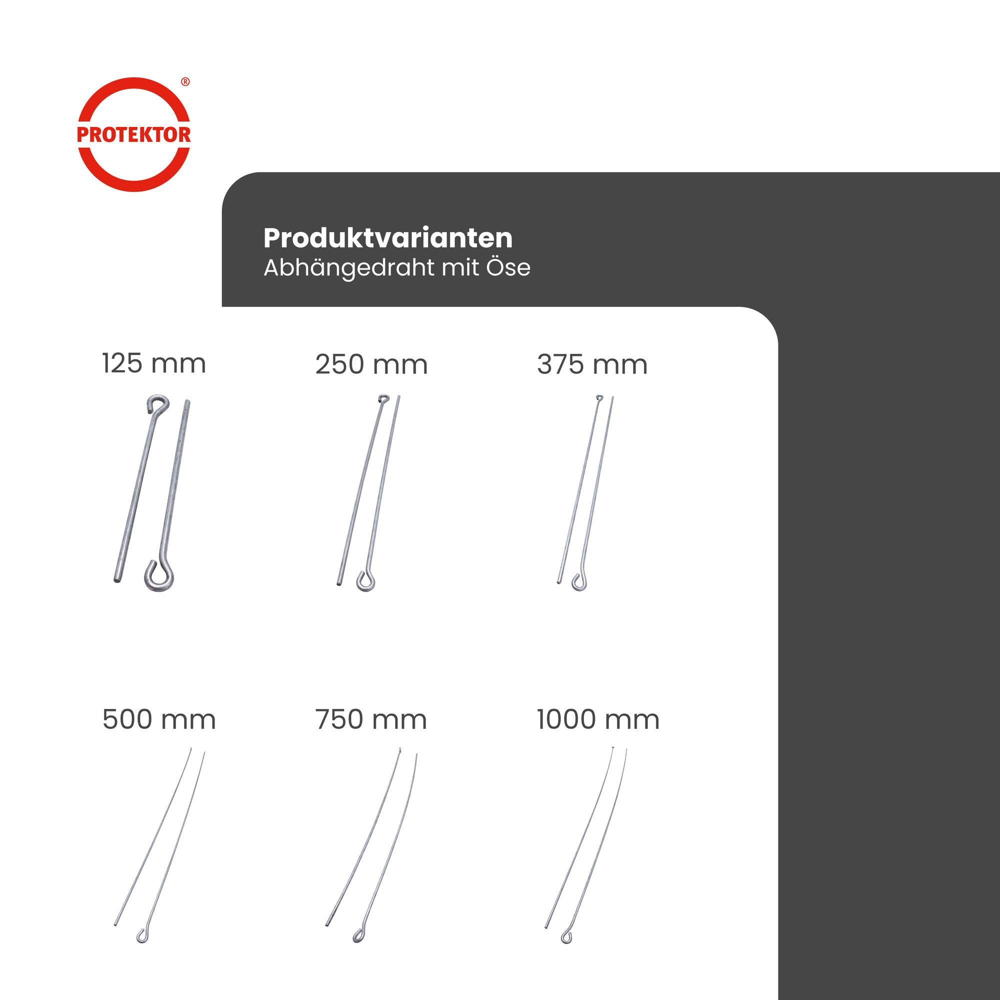 PROTEKTOR Profil Abhängedraht mit Öse (125 mm, 100 Stück, silber, 100-St), Mit Öse, Zubehör Deckenprofile