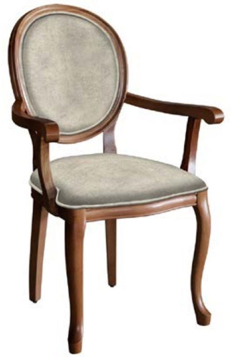 Casa Padrino Esszimmerstuhl Barock Esszimmerstuhl Grau / Braun - Handgefertigter Antik Stil Stuhl mit Armlehnen - Esszimmer Möbel im Barockstil