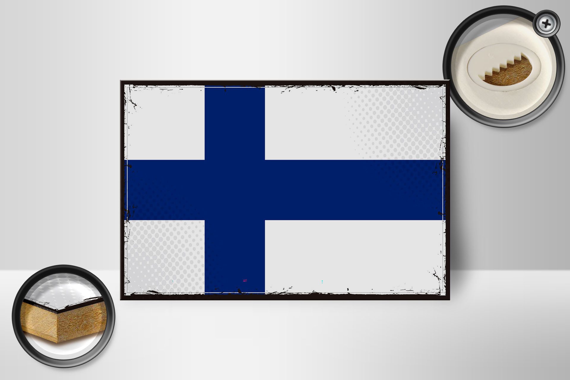 Femer GmbH Holzbild Flagge Finnlands 18x12 cm Retro Flag of Finland, Flaggen (1 St), Glatte Holzfaserplatte (MDF), vorn beschichtet