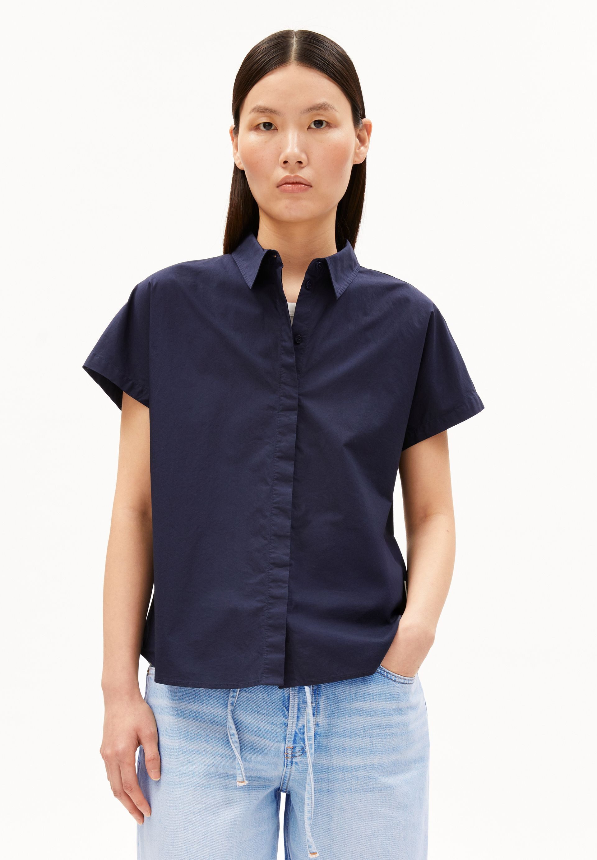 Armedangels Kurzarmbluse LARISAANA Bluse aus 100% Bio-Baumwolle Relaxed Fit