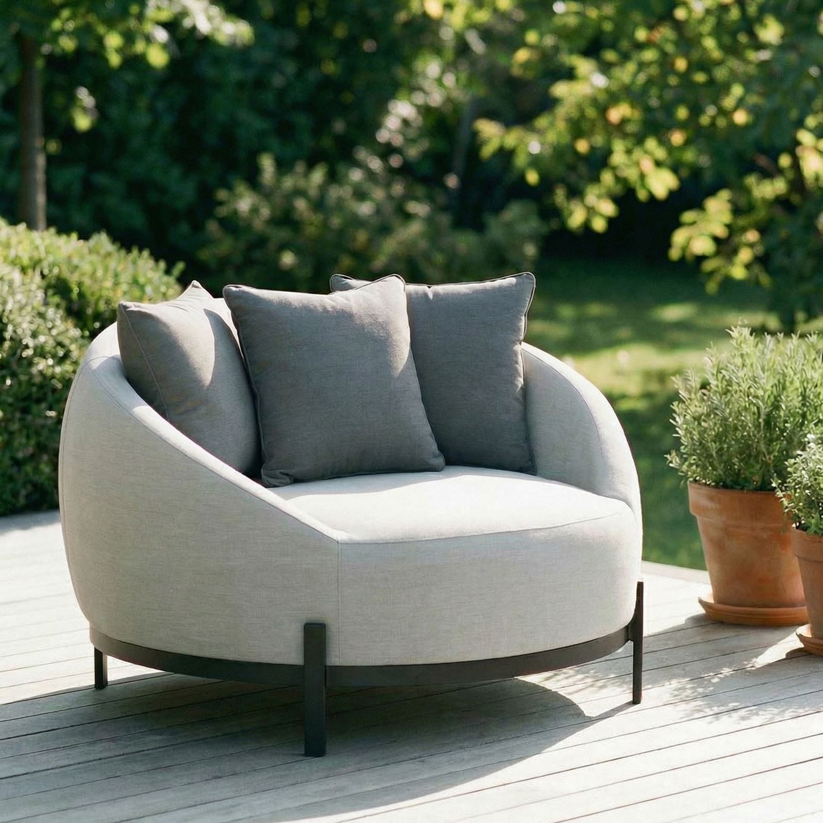 IDIMEX Gartensofa BARI, Rundes Gartensofa mit 3 Kissen & Abdeckhaube Daybed grau