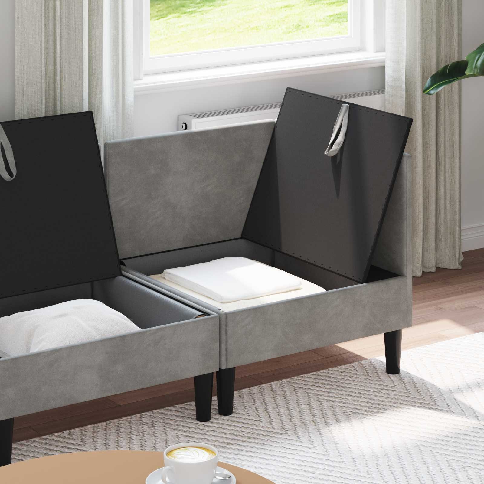vidaXL Wohnzimmer-Set Wohnzimmergarnitur mit Kissen mit Speicher 3 pcs Hellgrau Samt, (3-St)