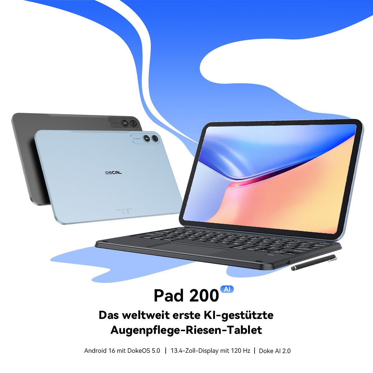 blackview 13,4'' Pad 200 LTE Tablet mit Tastatur/Maus/Stift/Kopfhörer Android 16 Tablet (13,4", 256 GB, Android 16, 4G(LTE), 24+256 GB, 120Hz, 8300mAh, tablet mit sim karte, Android 16,Gemini AI)