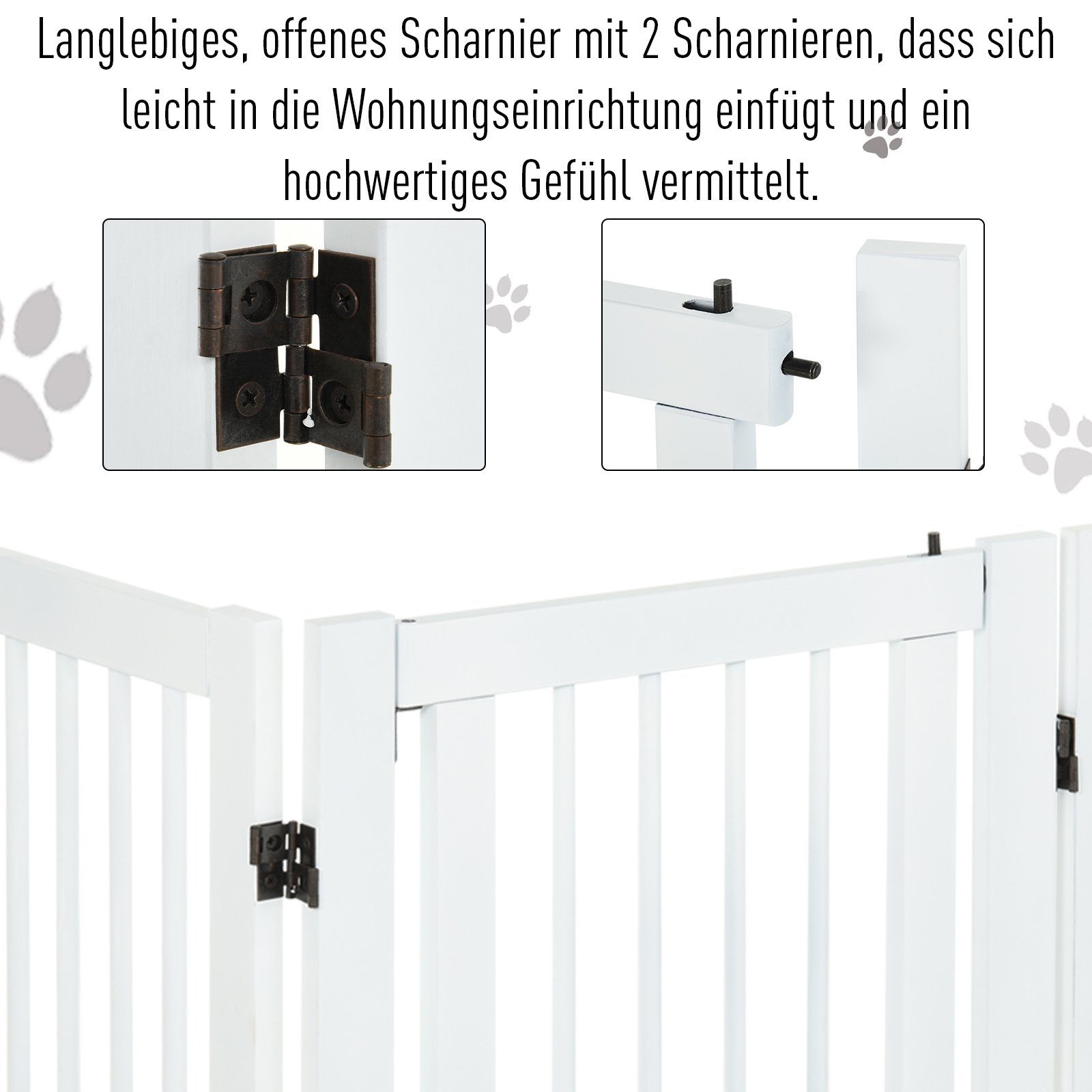 PawHut Dehnbares Hundegitter 74-87 Cm – Mit Doppelschloss & Automatik-Schließer Für Türen & Treppen – Robustes Metall, Weiß
