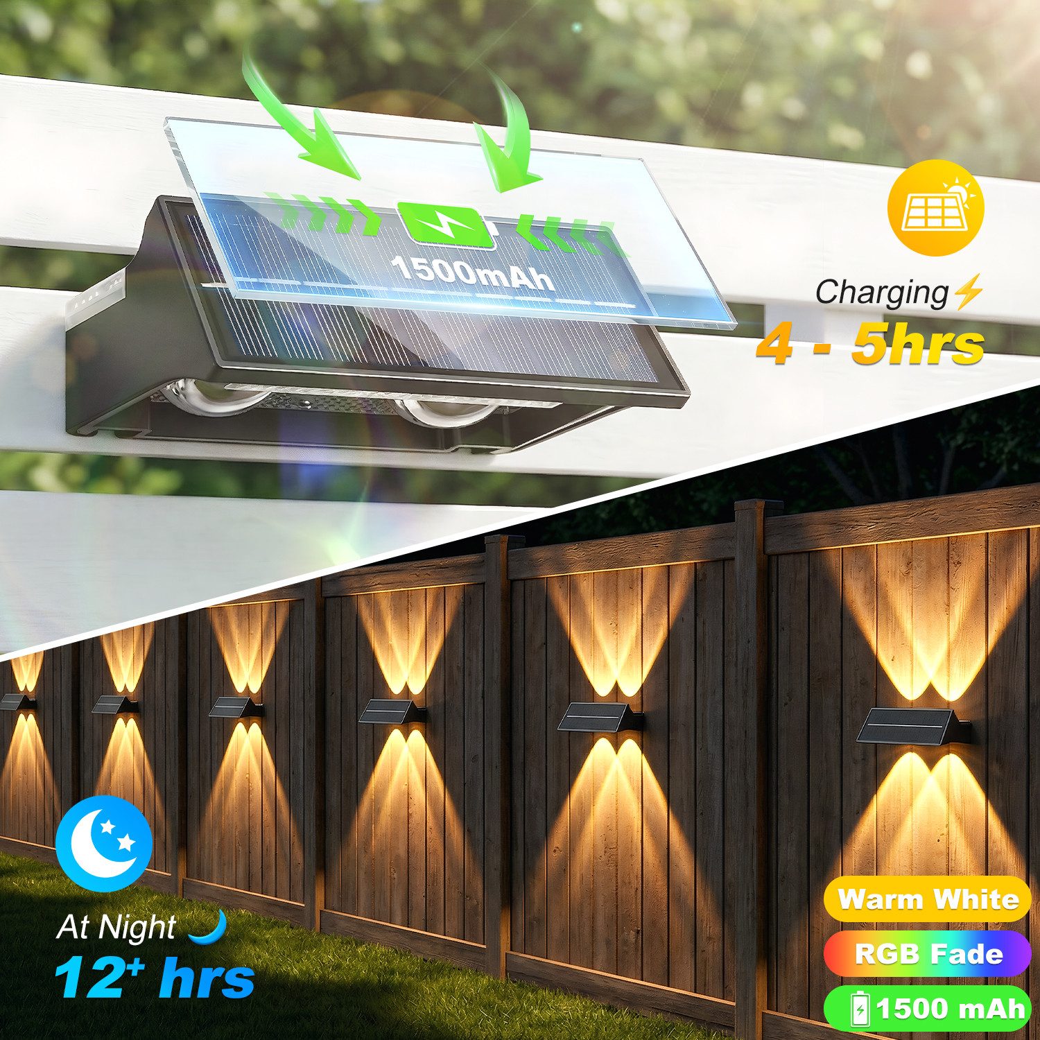 oyajia LED Außen-Wandleuchte LED Solarlampe für Außen Einstellbar Solarlampen für Außen RGB 4 Modus, LED fest integriert, RGB, RGB 9 Farben Solarleuchte für Zaun Wand Terrasse Garten Balkon Deko
