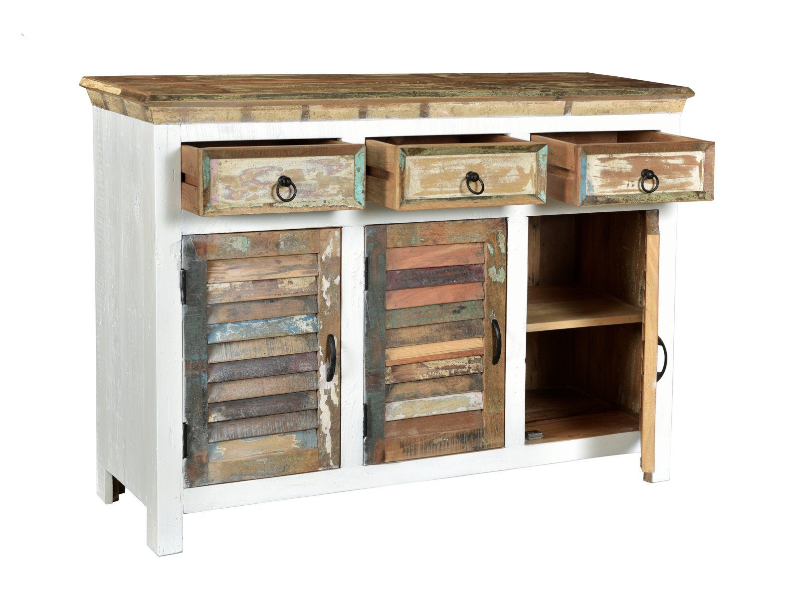 massivum Sideboard Perth Holzkommode Landhaus rustikal 3türig (13 St)
