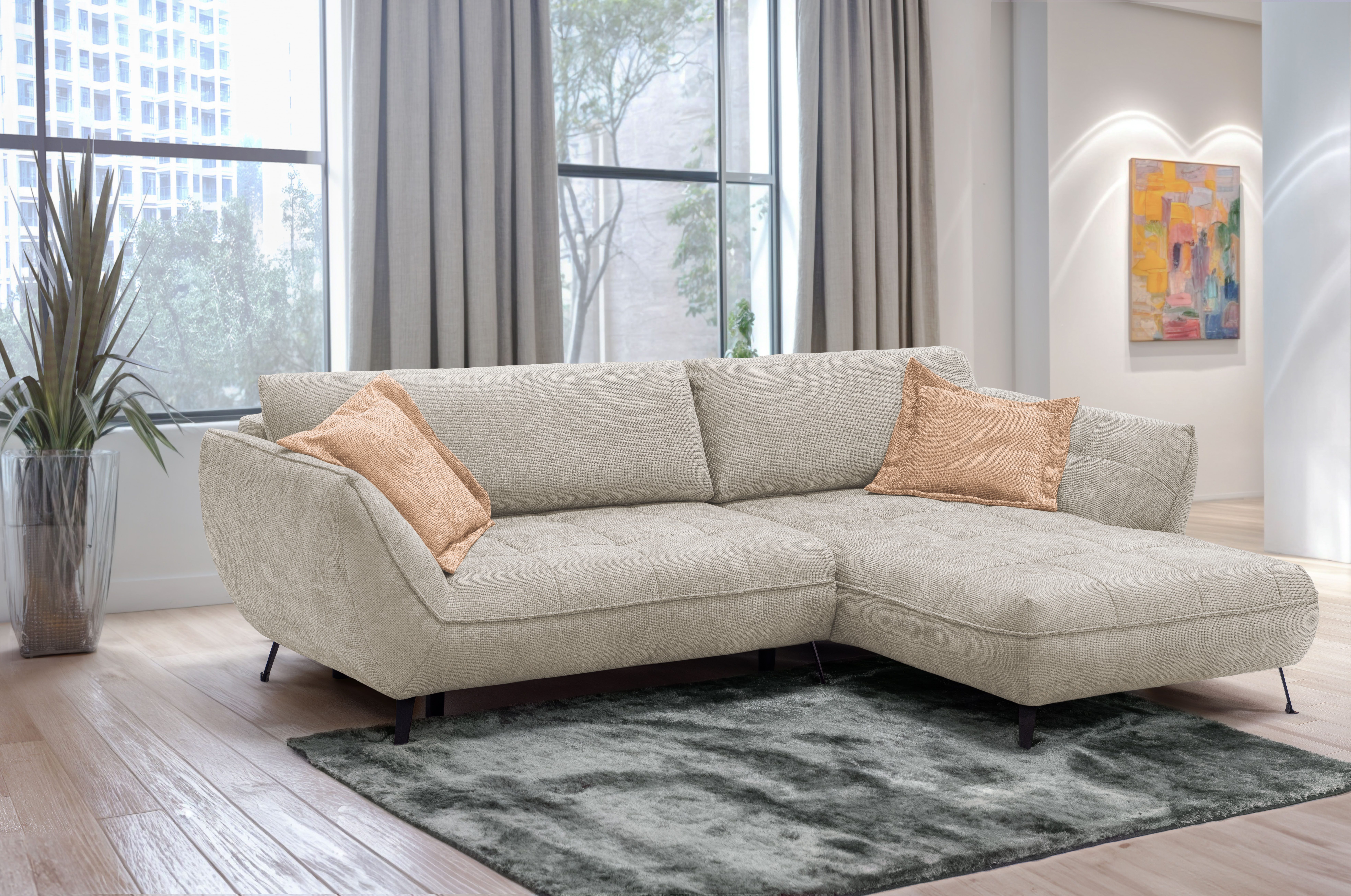 exxpo - sofa fashion Ecksofa Samoa, bequem und modern, mit Easy-Lift-Bettfunktion, L-Form, Ecksofa Samoa, inkl. Bettfunktion, Bettkasten und Rückenkissen