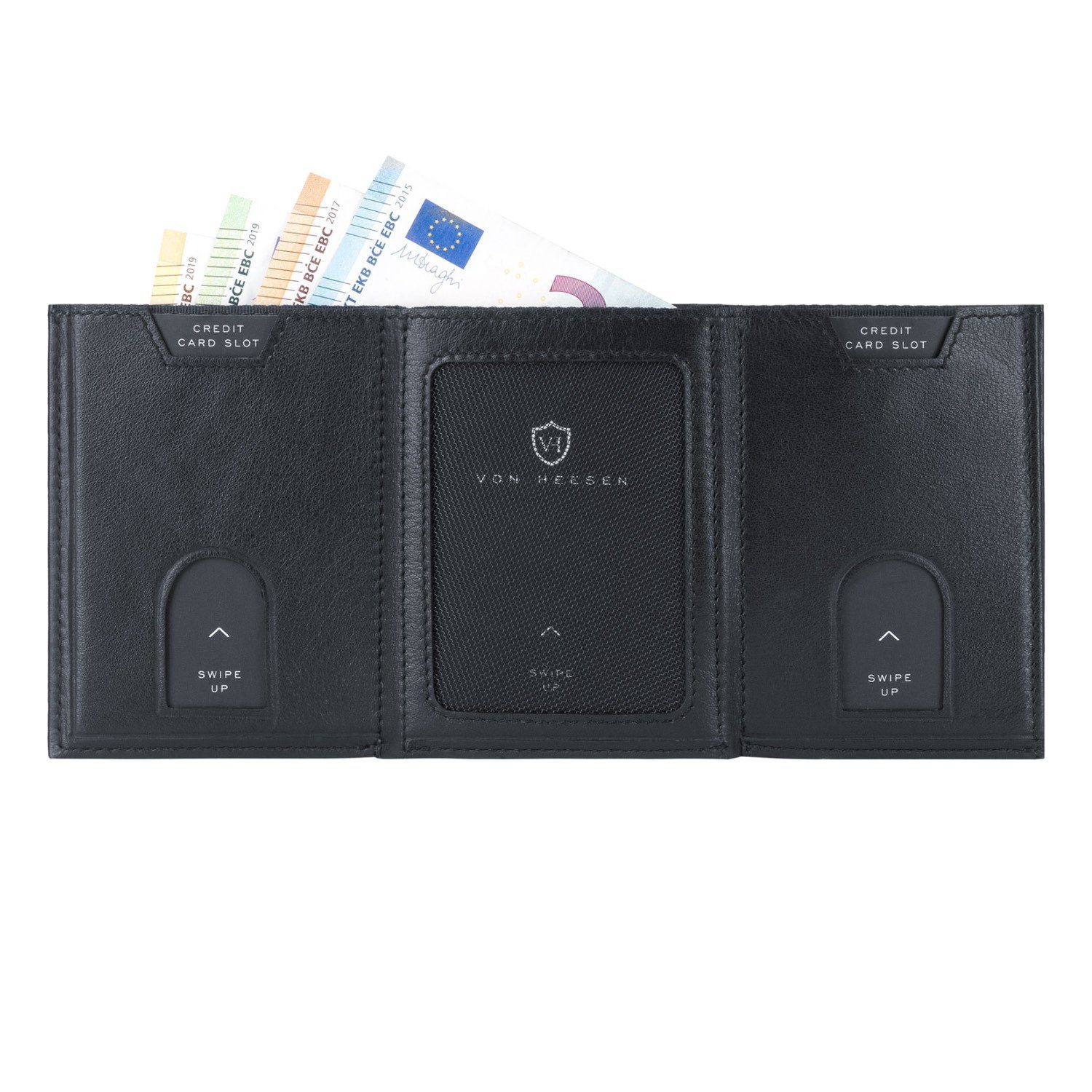 VON HEESEN Geldbörse Whizz Wallet Kartenfächer 5 Mini-Münzfach, Geschenkbox Schwarz Portemonnaie Geldbeutel & Wallet inkl. RFID-Schutz Slim mit &