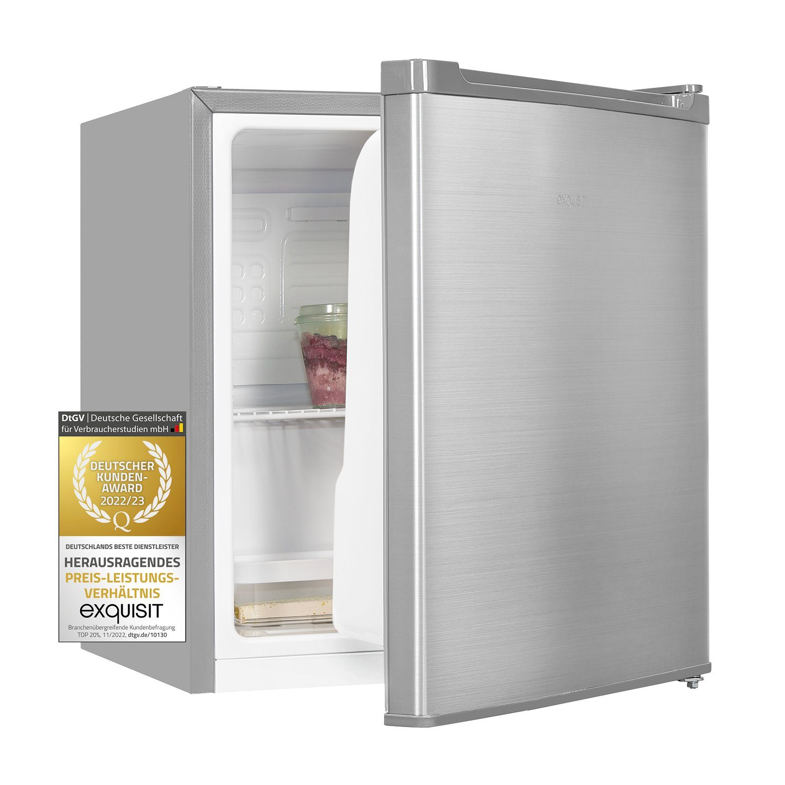 exquisit Table Top Kühlschrank KB05-V-040E, kompakter Mini-Kühlschrank in verschiedenen Farben Inoxlook