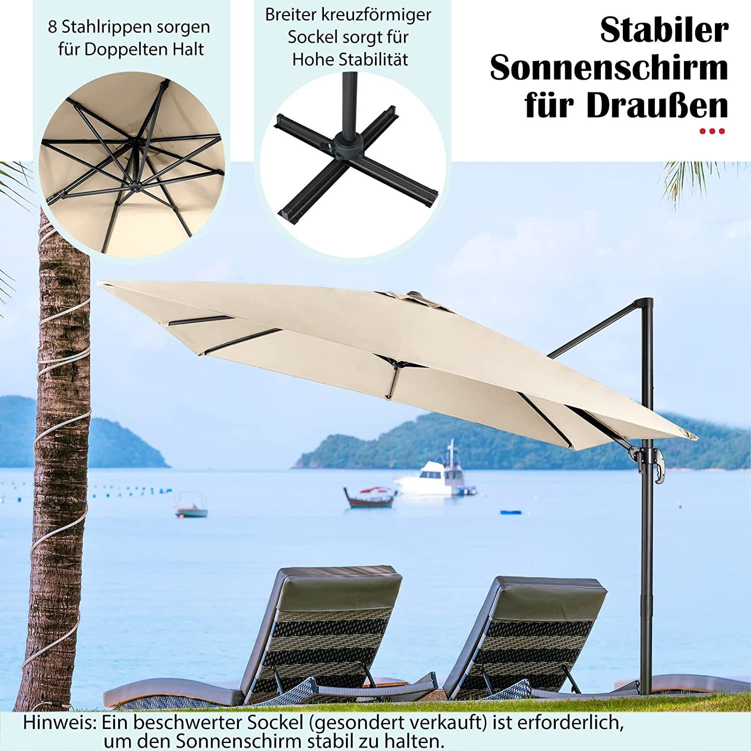 KOMFOTTEU Sonnenschirm 360° Drehbarer Ampelschirm, 8 günstig online kaufen