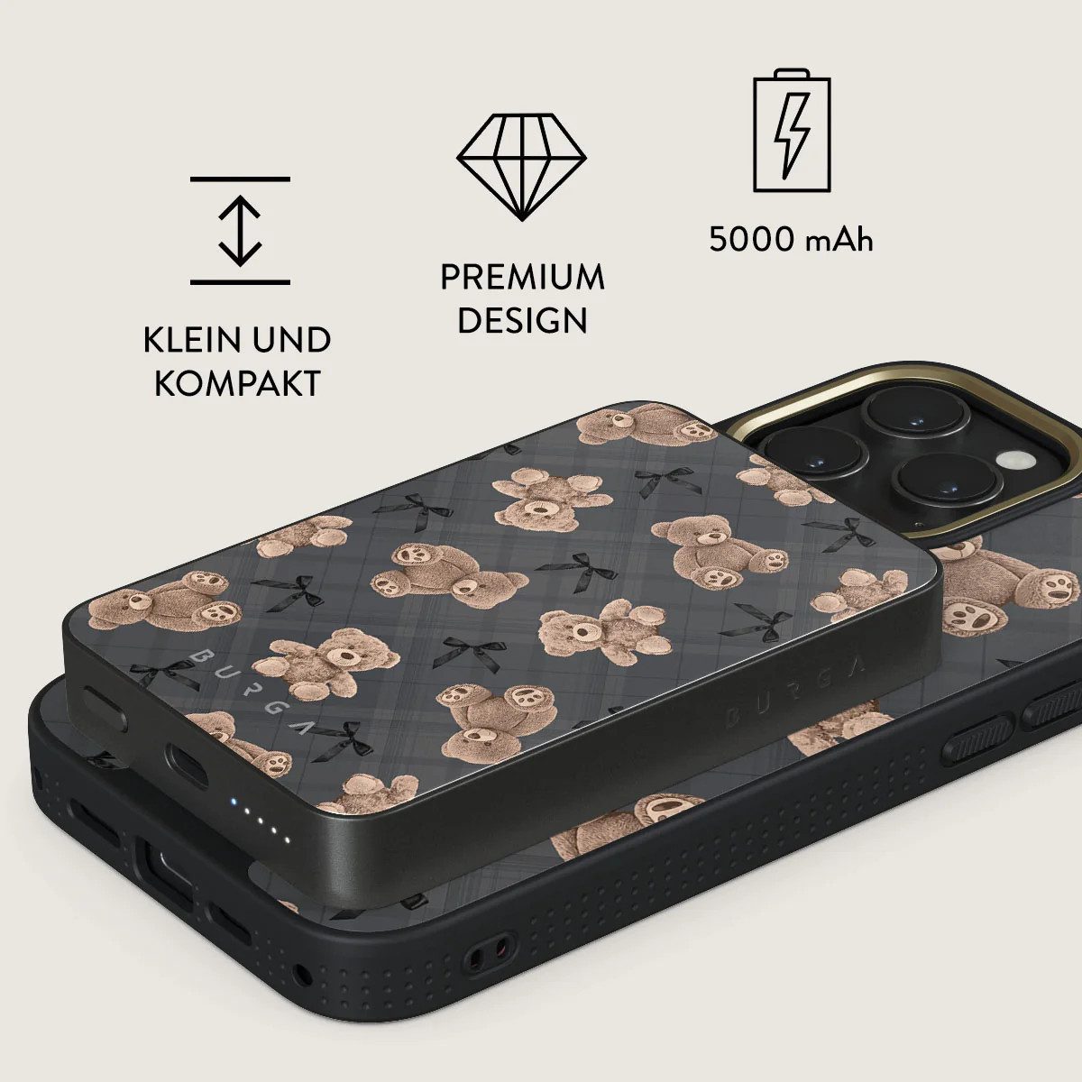 BURGA Best Friends Forever "BFF" Magnetic Power Bank 5.000 m/Ah gunmetal Powerbank 5000 mAh