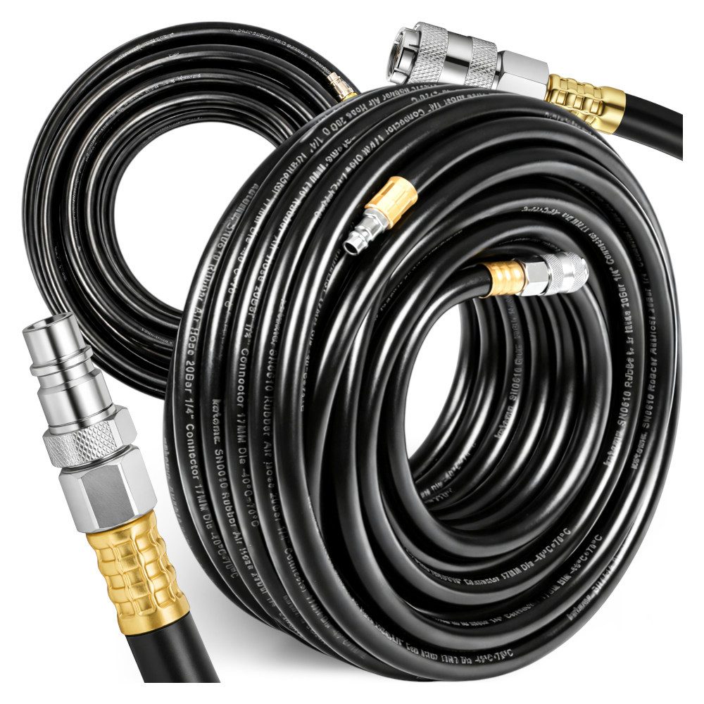 Katoma Druckluftschlauch AIR MAX 10 x 17 mm 5–25 m Gummi Kompressorschlauch 20 bar 1/4", mit Schnellkupplungen