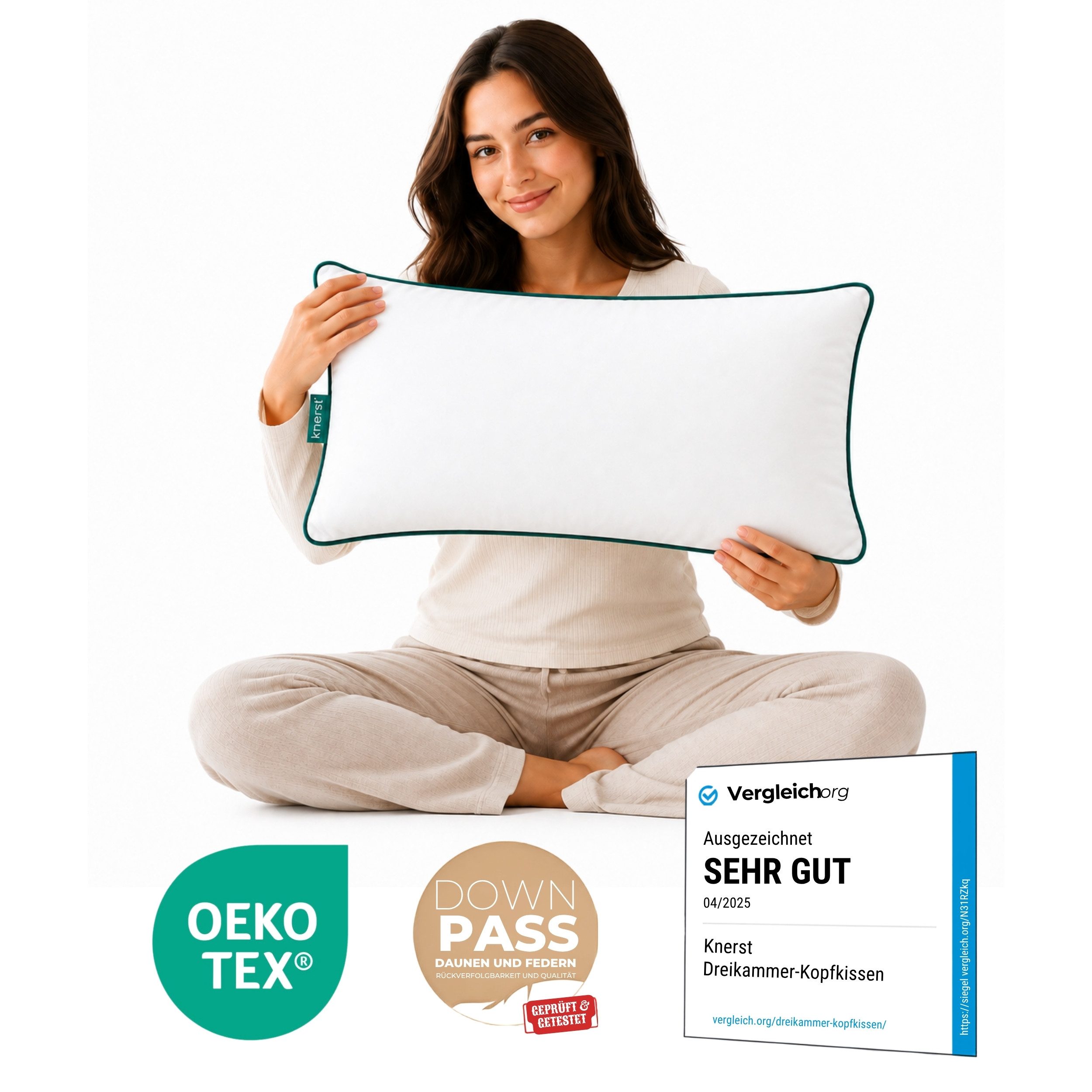 KNERST Kopfkissen Premium-Schlafkissen für Komfort und Qualität, Füllung: FitForm Technologie – 100% Polyester, Seitenschläfer, Bauchschläfer, Rückenschläfer, 40x80 cm, ergonomisches Schlafkissen