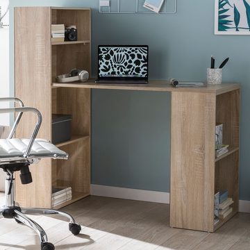 Wohnling Schreibtisch WL5.693 (mit Regal 120 x 120 x 53 cm Sonoma Holz Modern), Bürotisch mit Stauraum, Computertisch Rechteckig