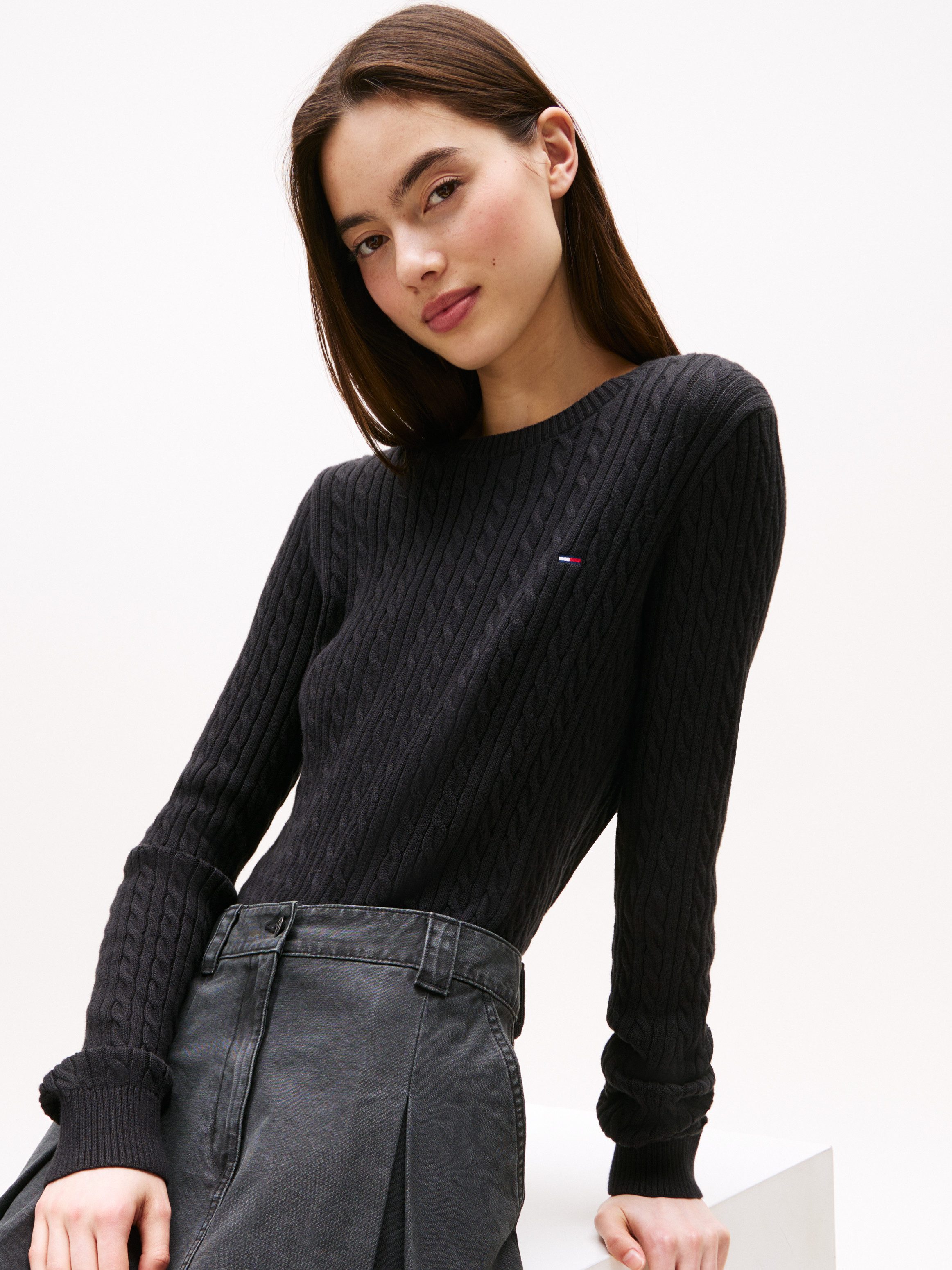 Tommy Jeans Strickpullover TJW CABLE ESSENTIAL SWEATER mit Zopfmuster günstig online kaufen