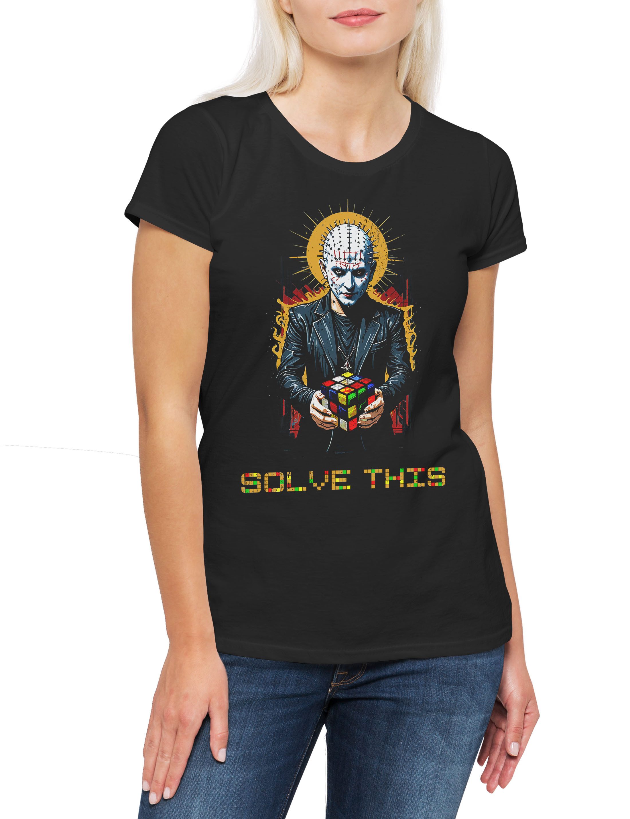 Print-Shirt Cenobite Cuber Solve Damen T-Shirt Zauberwürfel Pinhead Speed Cube