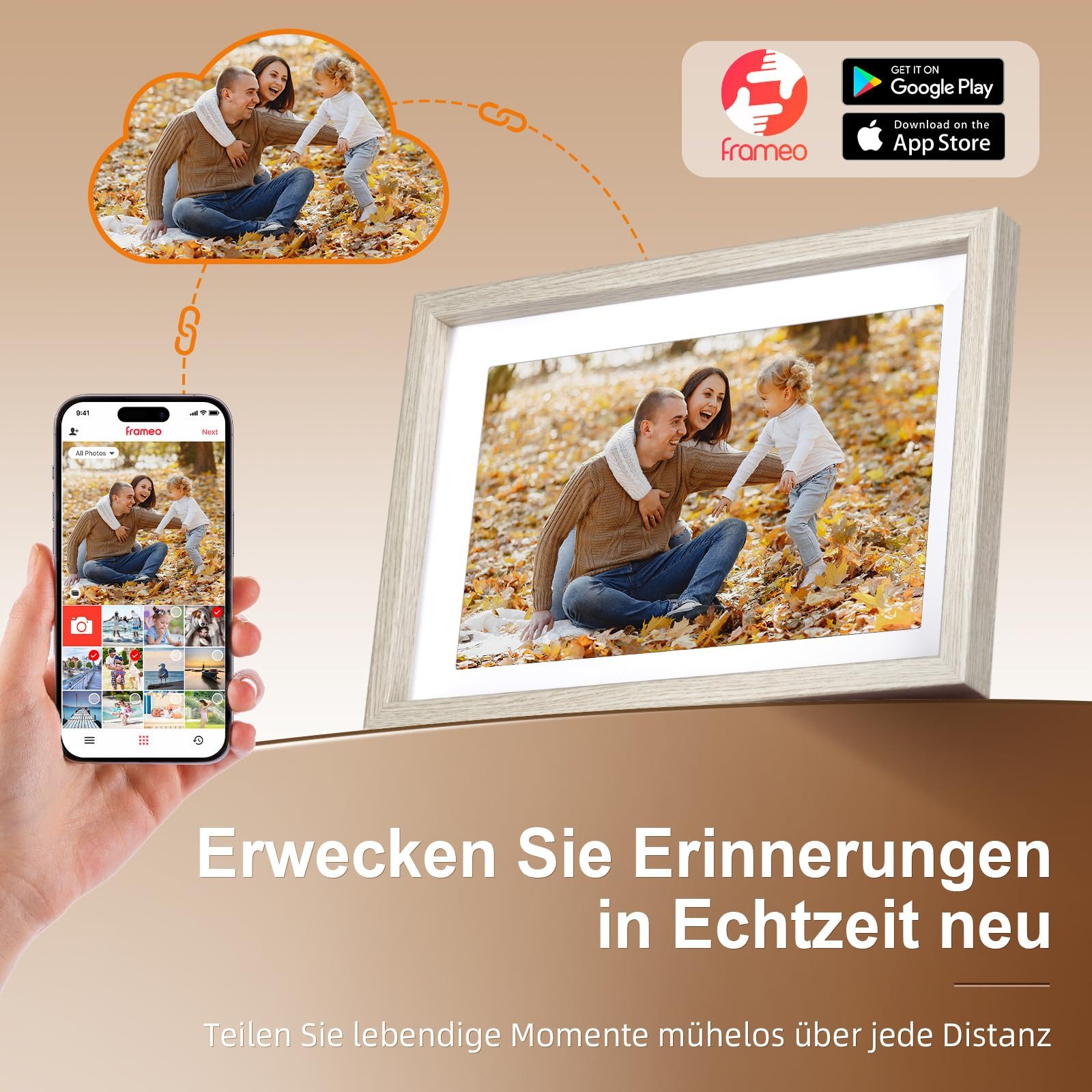 Rollei ROLLEI Smart Frame WiFi 108 Holzoptik Fichte Digitaler Bilderrahmen (WiFi, Touchscreen, 10,1 Zoll Display, 32 GB Speicher, Holzoptik)