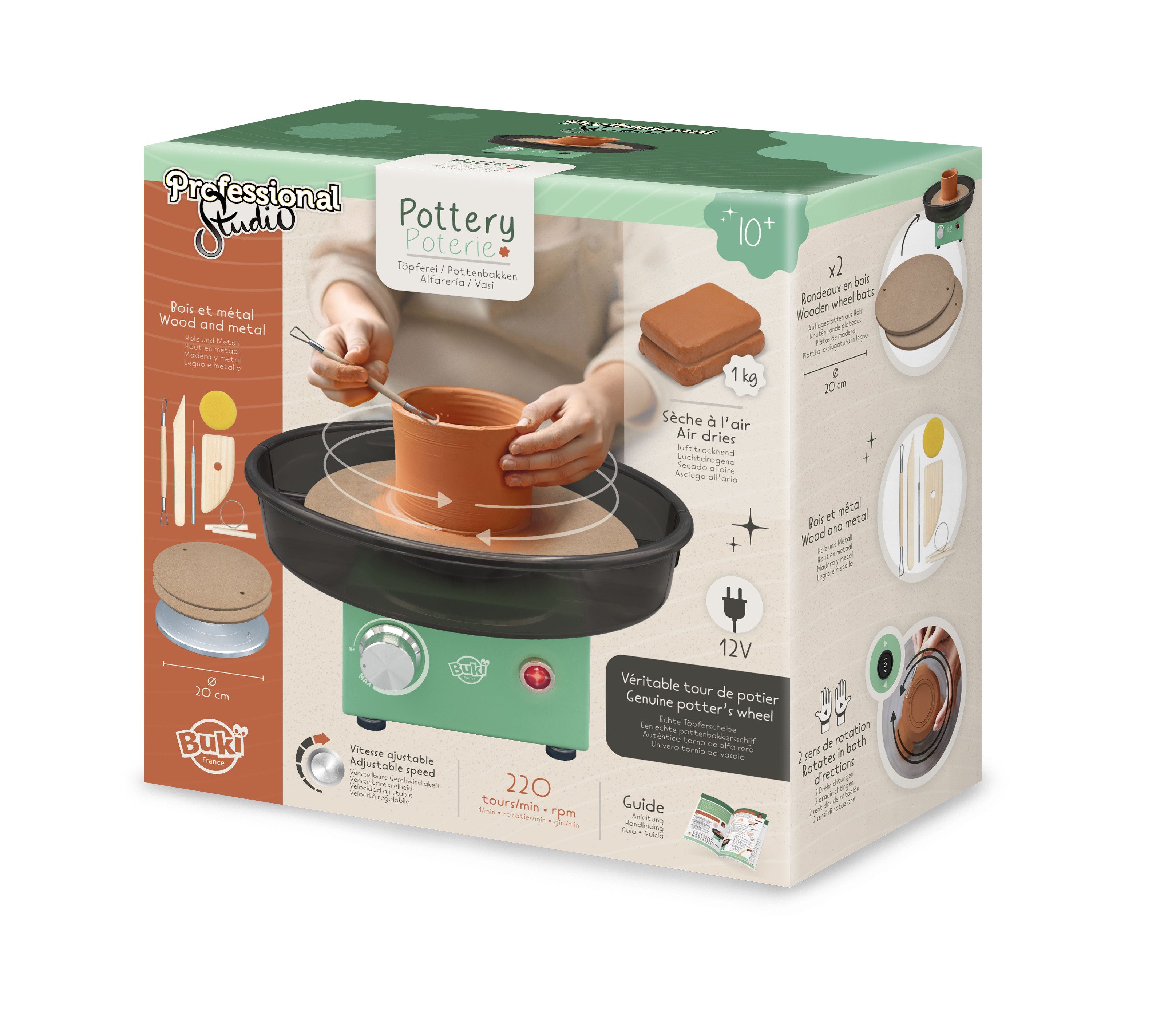 Buki France Experimentierkasten Professional Studio Töpferscheibe mit 1 kg Ton & Zubehör, (1-tlg)