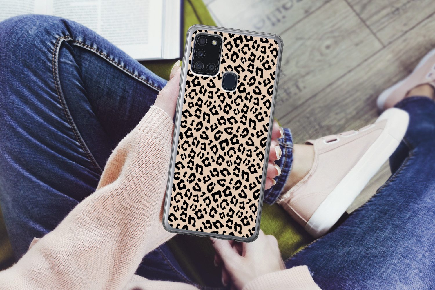 MuchoWow Handyhülle für Samsung Galaxy A21s Pantherdruck - Schwarz - Braun - Tierdruck, Smartphone-Bumper, Print, Handy Schutzhülle Dünn
