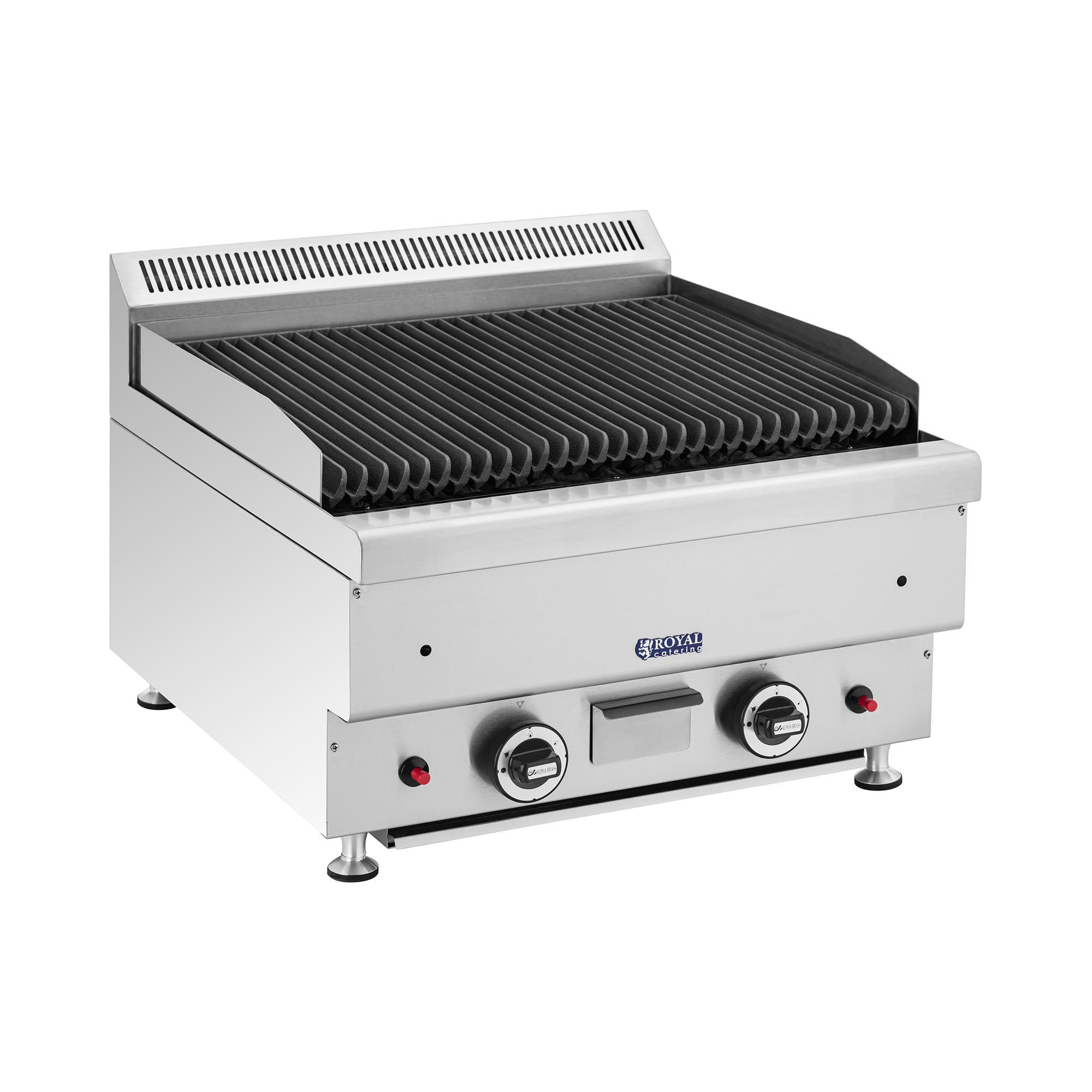 Royal Catering Gasgrill Lavastein-Grill Erdgas gerillte Grillplatte 50 x 47cm Tropfschale