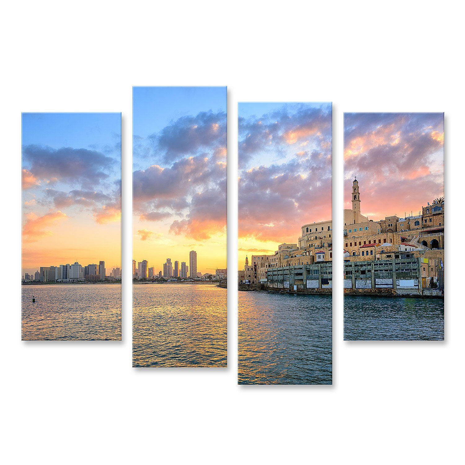 Leinwandbild Bild auf Leinwand Altstadt von Jaffa und die moderne Skyline von Tel A