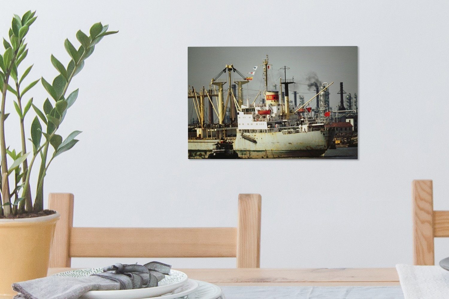 Aufhängefertig, 30x20 einem Wandbild Wanddeko, Fluss, St), auf chinesischen Leinwandbild Dampfschiff (1 Leinwandbilder, cm OneMillionCanvasses®