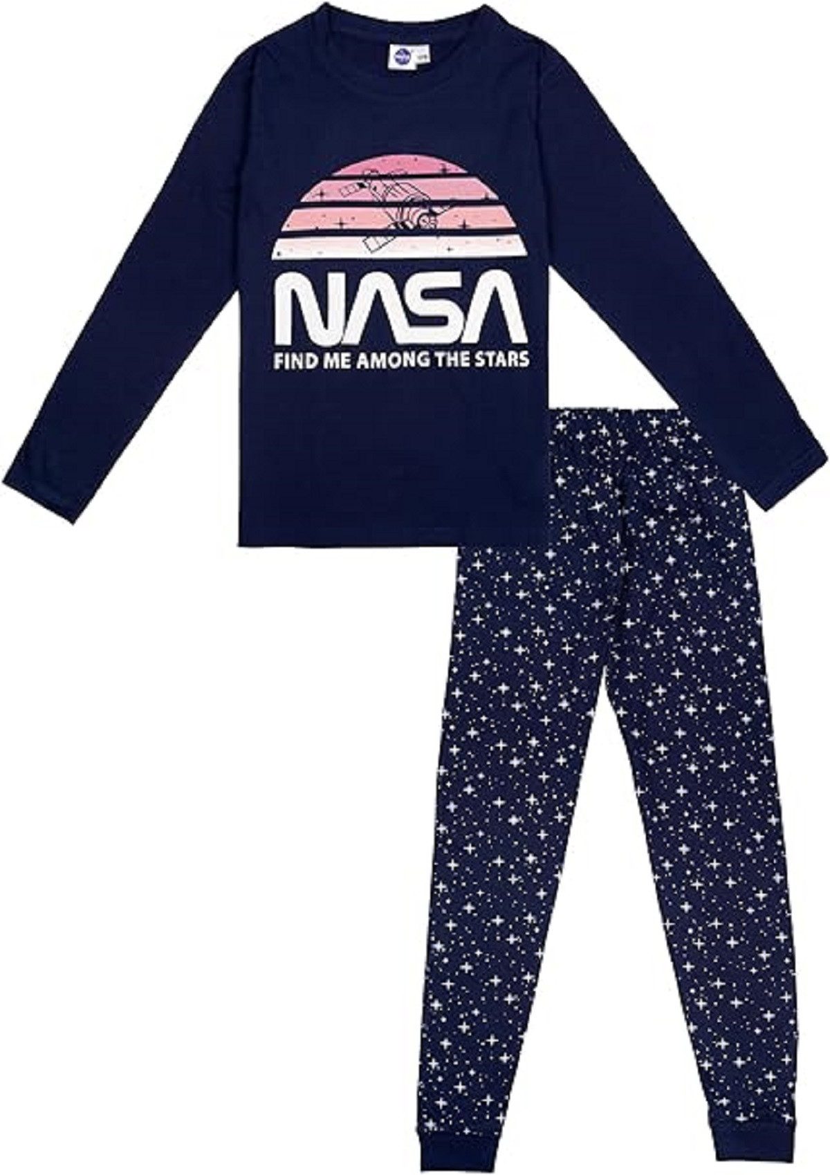NASA Schlafanzug Kinder Pyjama aus Baumwolle – für Mädchen mit Langarm Shirt & Hose