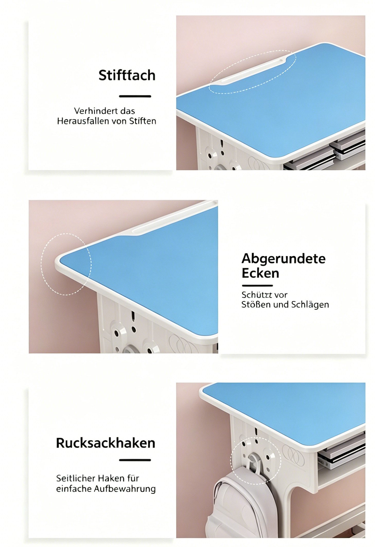 BBG Kinderschreibtisch Höhenverstellbares Kinder Schreibtisch Set mit Stuhl (Ergonomischer Lerntisch 60x40 cm, 4-Stufen Höhenverstellung, Ein Tisch, ein Stuhl), – Bild 5 von 5