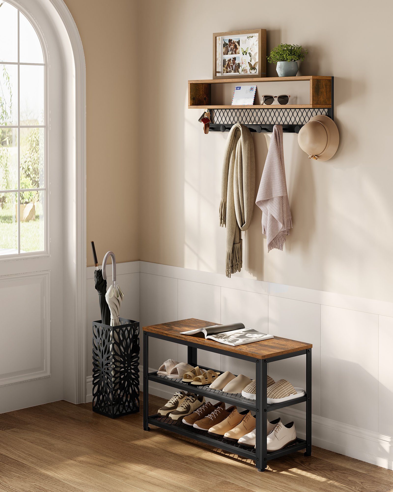 VASAGLE Garderoben-Set, Garderobe mit Sitzbank, Industriestil, Magnetfunkti günstig online kaufen