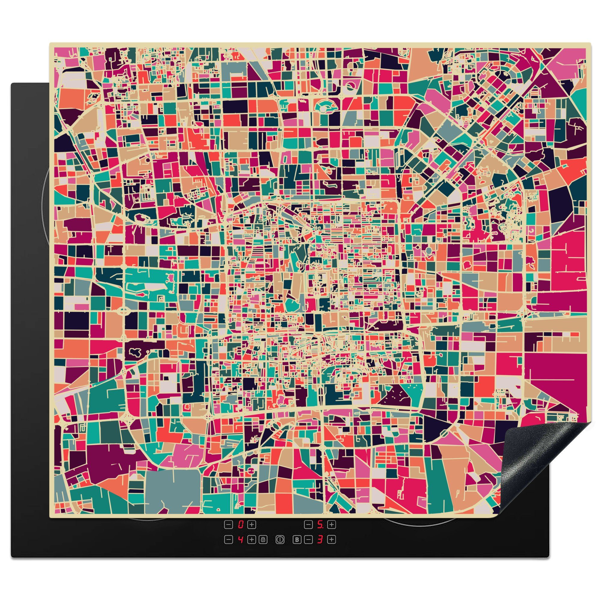 MuchoWow Herdblende-/Abdeckplatte Stadtplan - Kunst - Farben, Vinyl, (1 tlg), 60x52 cm, Mobile Arbeitsfläche nutzbar, Ceranfeldabdeckung