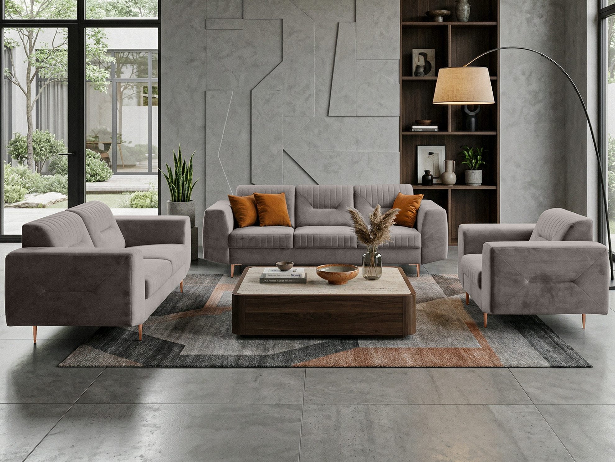 Beautysofa Polstergarnitur im modernen Stil auf hohen Metallbeinen VENEZIA, (Sessel + 2-Sitzer Sofa + 3-Sitzer Sofa im modernes Design), mit Metallbeine, Couchgarnituren aus Velours oder Chenille