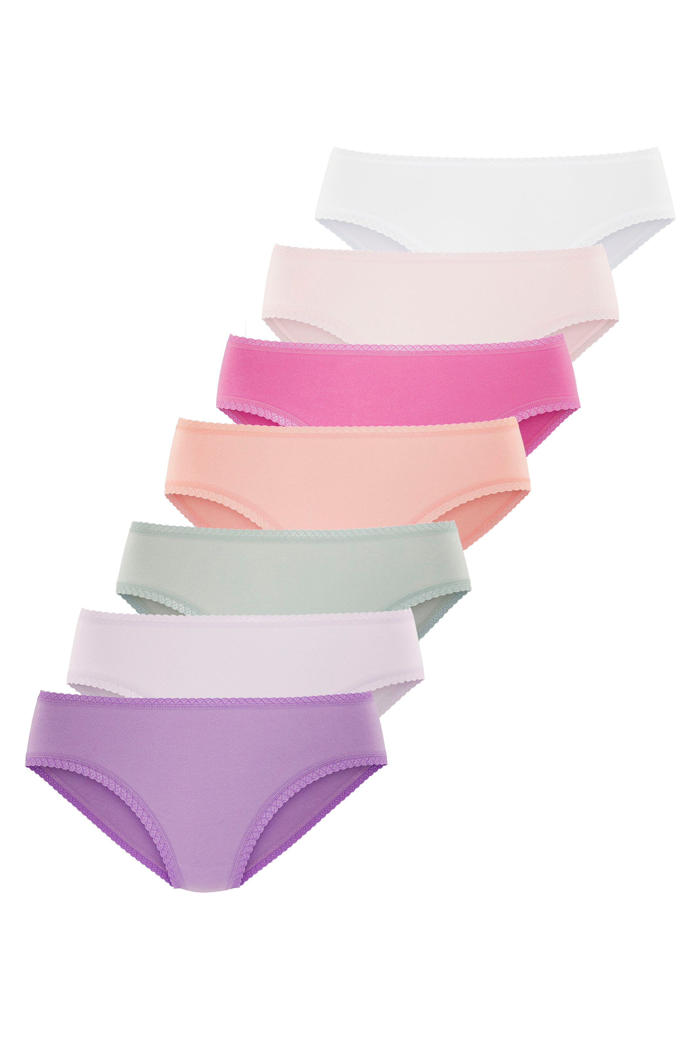 Vivance by Lascana Jazz-Pants Slips (7er-Pack) aus weicher Baumwollqualität mit feiner Spitzeneinfassung