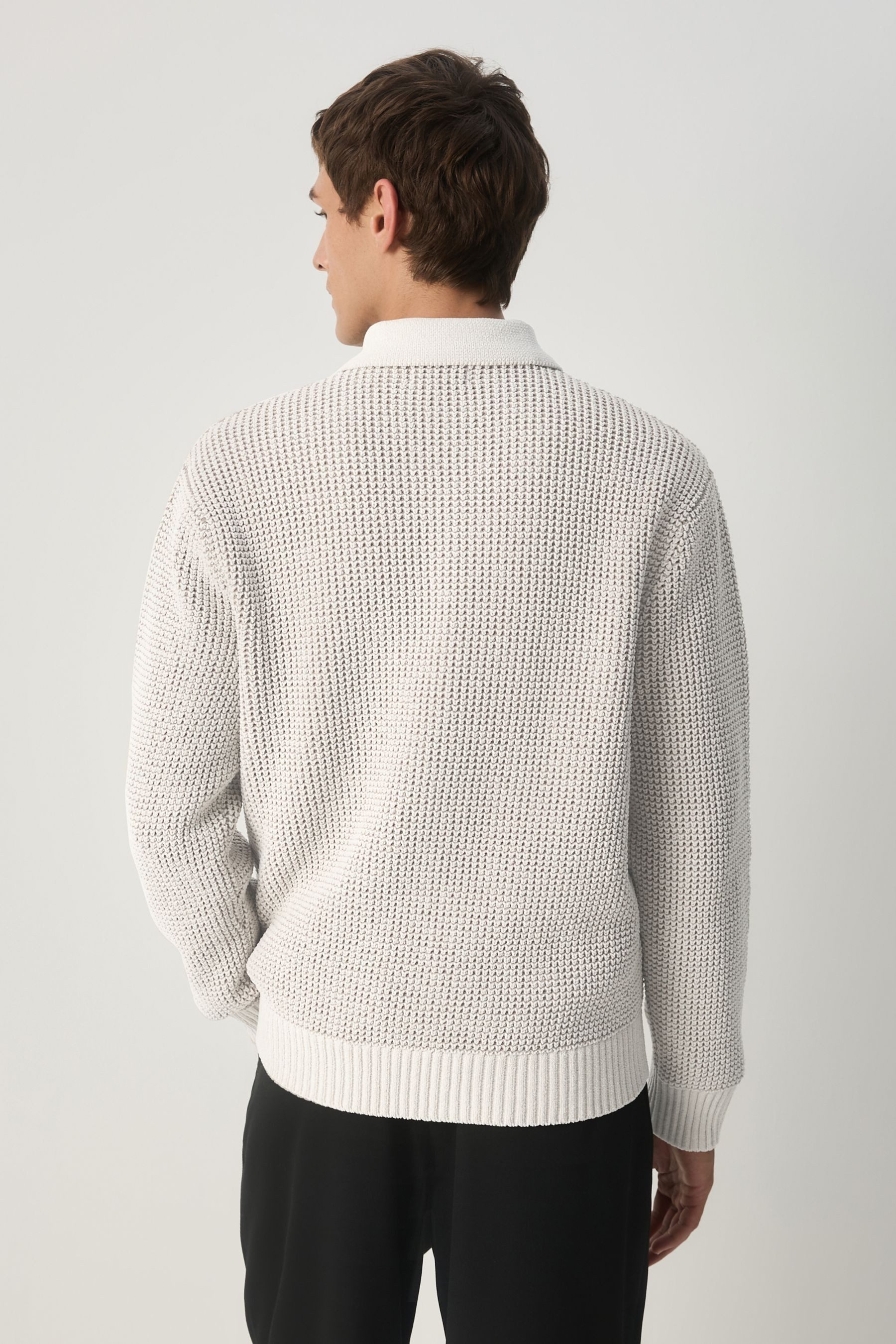 Next Langarm-Poloshirt Relaxed Fit Poloshirt, Chenille mit Waffelstruktur ( günstig online kaufen