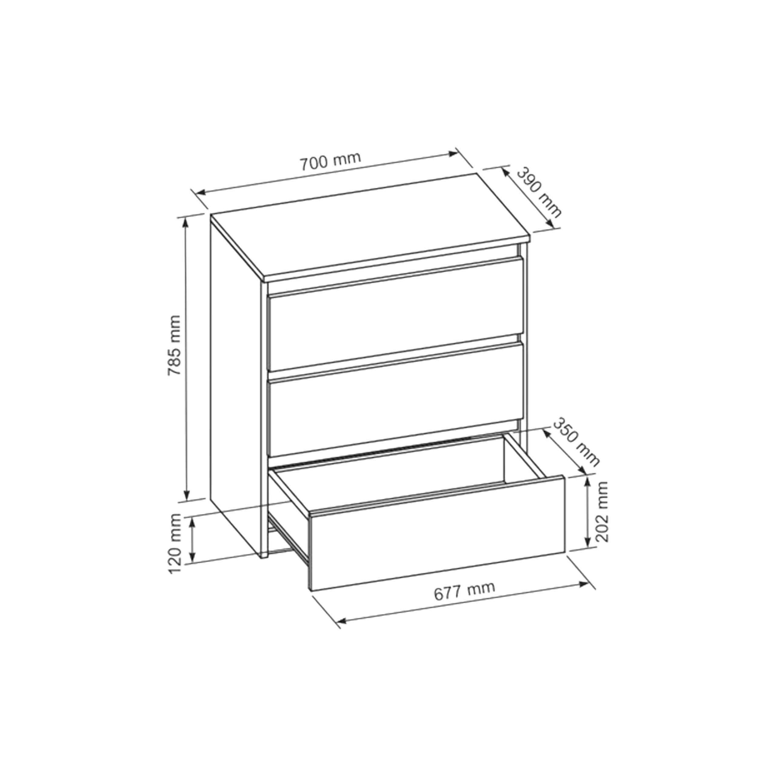 Masseno Kommode NUDO 70 cm Sideboard mit 3 Schubladen Anthrazit