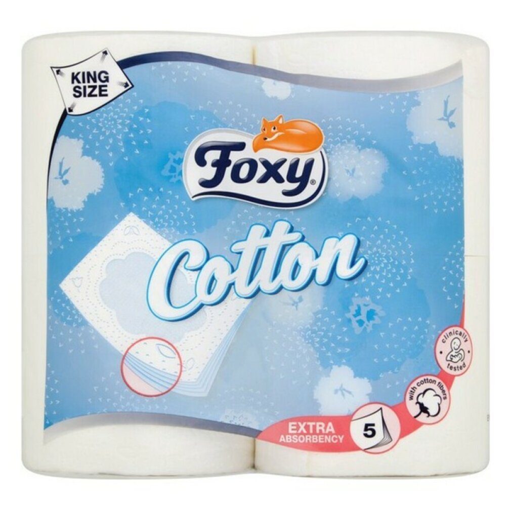 Foxy Gesichtsreinigungstuch Cotton Toilettenpapier 5 Schichten 4 Rollen