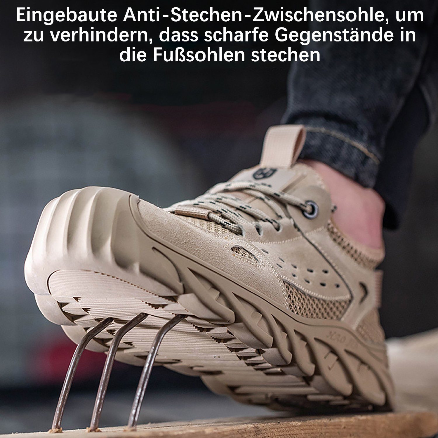 Daisred Arbeitsschuhe Sportlich Sicherheitsschuh Schutzschuhe leichte Grau Sneaker