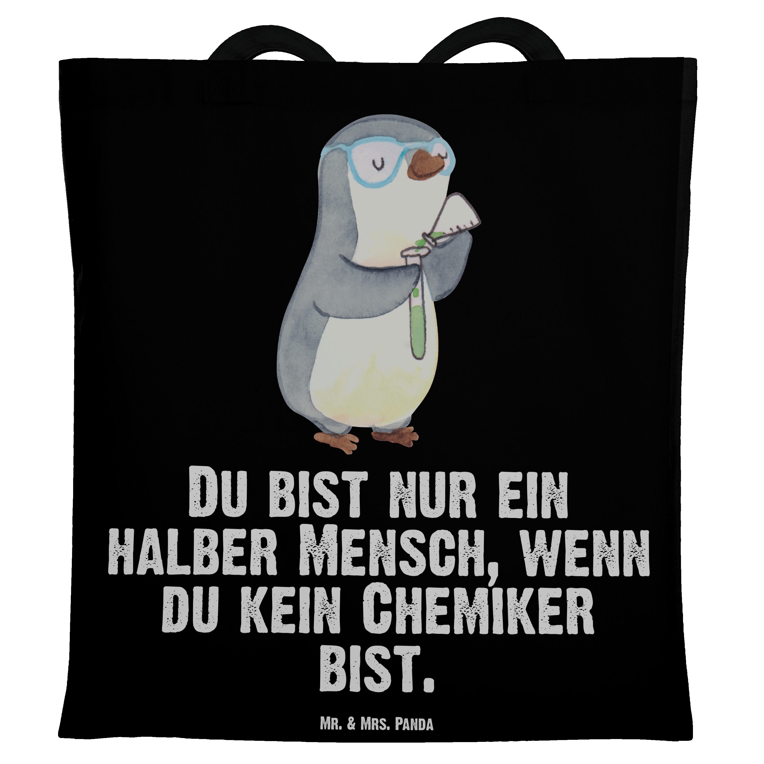 Mr. & Mrs. Panda Tragetasche Chemiker mit Herz - Schwarz - Geschenk, Schenken, Jutebeutel, Kollegi (1-tlg) | Canvas-Taschen