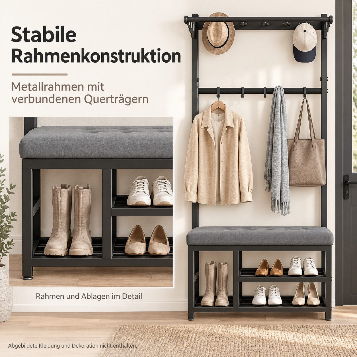 Vornix Garderobenständer Kleiderständer Garderobe,flurgarderobe, garderobe flur, (Staubschutz Garderobe, Kleiderschrank, faltbarer Kleiderschrank, Kleiderstände – Bild 3 von 5