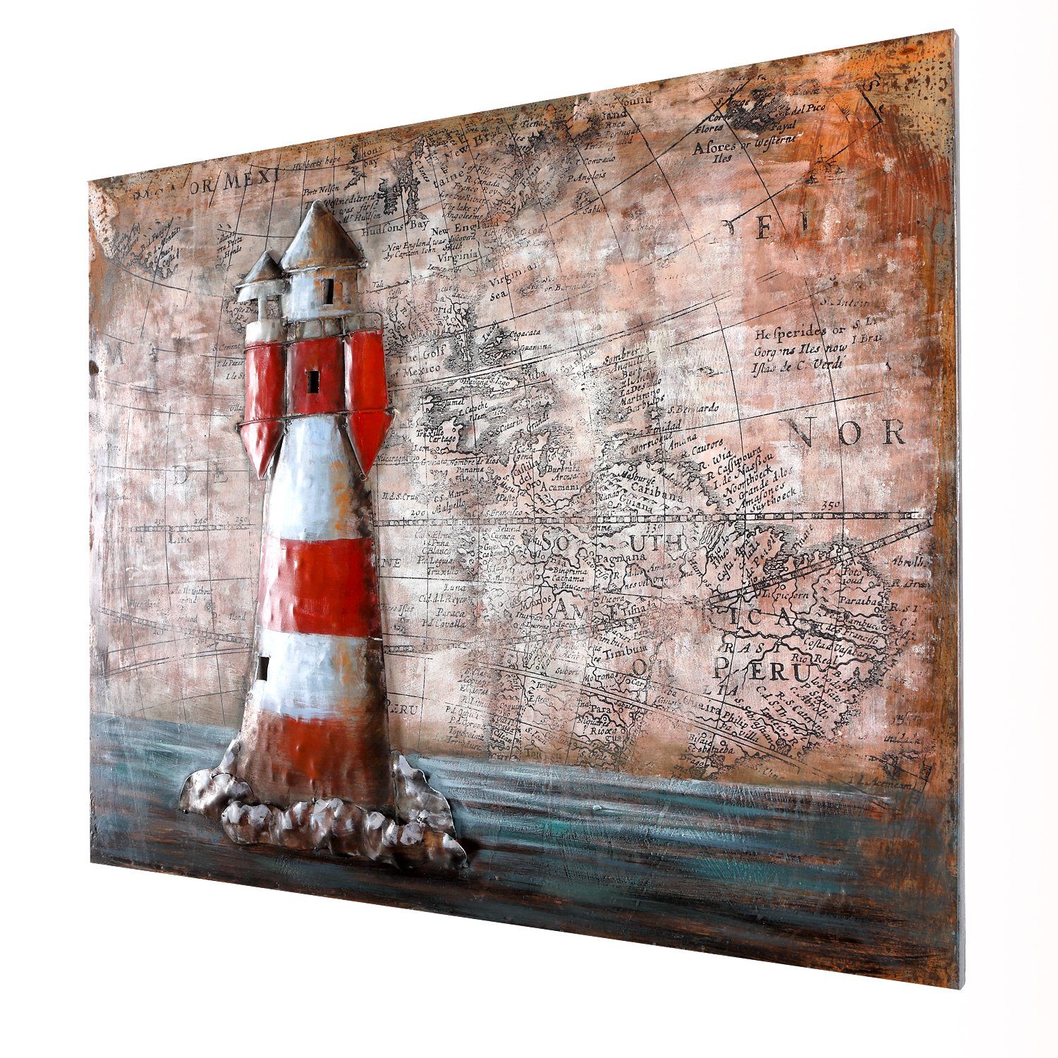 Home4Living Metallbild Wandbild handgefertigt 3D-Bild Relief 104x83cm, Leuchturm, 3D-Effekt, handgefertigt, Unikat