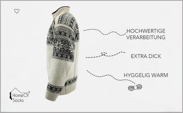 HomeOfSocks Norwegerpullover Pullover In Norwegischem Strick Design 100% Wolle Rollkragenpullover Reißver Fleecekragen