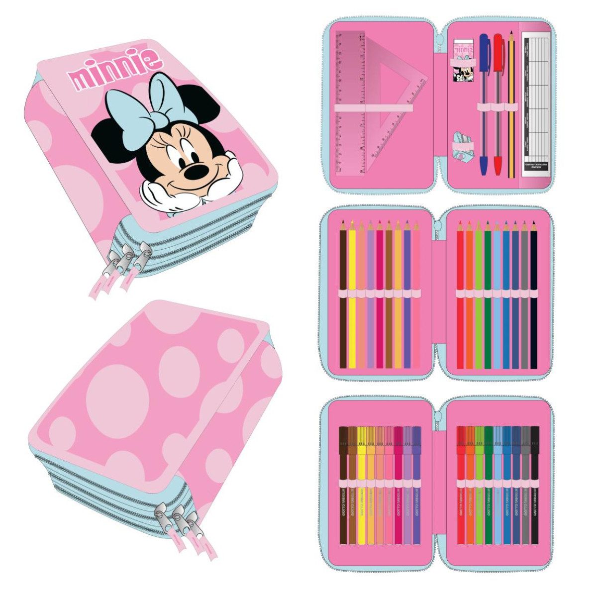 Disney Minnie Mouse Federmäppchen für Kinder Schüleretui mit Zubehör Schule