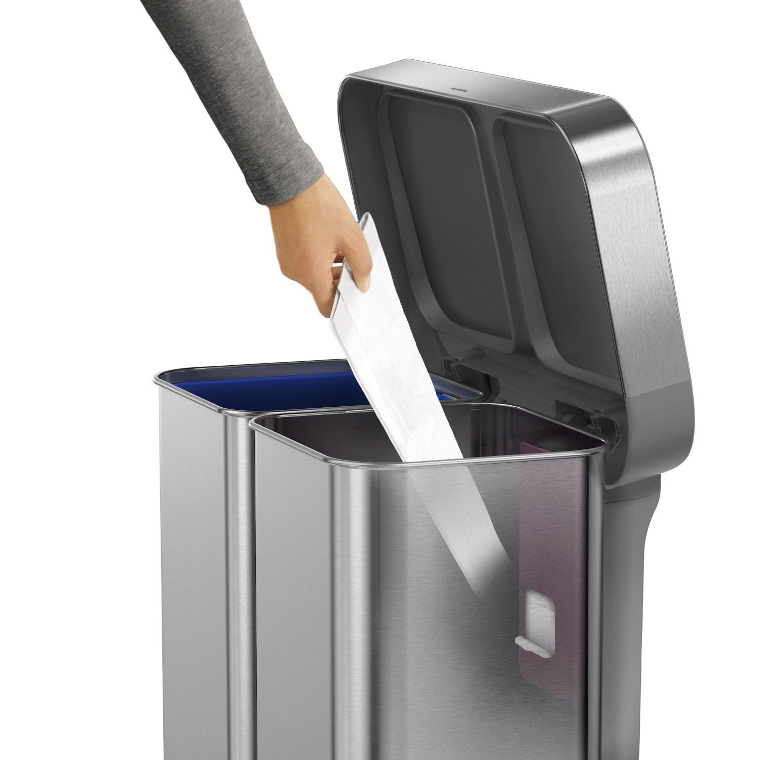 simplehuman Mülleimer Rechteckiger Treteimer Doppelfach 58 Liter
