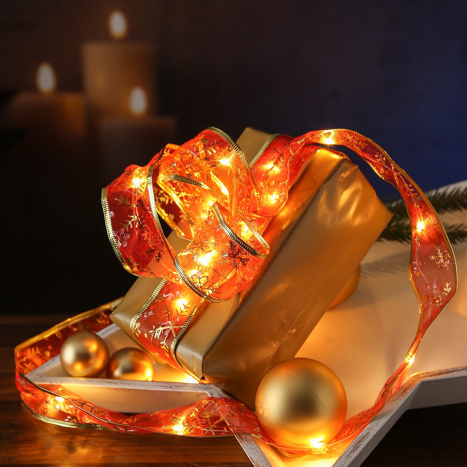 MARELIDA LED-Lichterkette LED Seidenband Geschenkband Schleifenband 30 LED 2,7m Batterie rot, 30-flammig