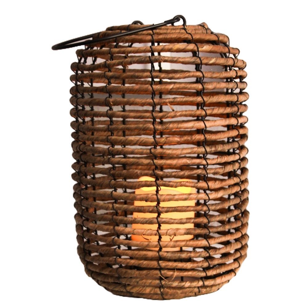 Star-Max Tischleuchte 35944 Rattan Laterne 22x19cm mit flackender LED Kerze 7,5x7,5cm