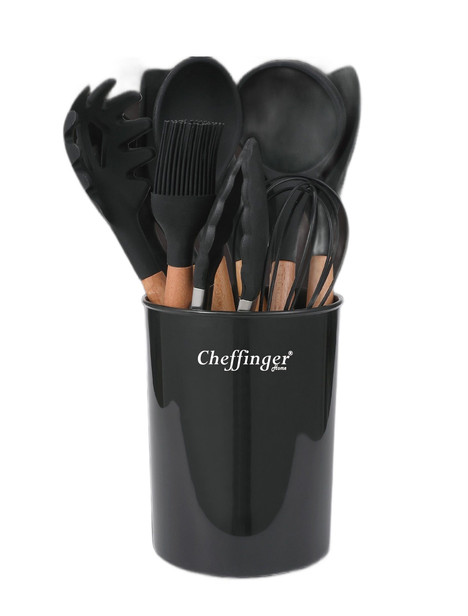 Cheffinger Kochbesteck-Set 12-tlg Küchenhelfer Kochbesteck Set Kochgeschirr Silikon Holzgriff (12-tlg., 12-teiliges Set)