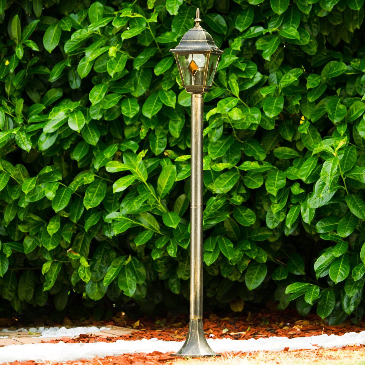 hofstein Außen-Stehlampe »Tuili« Außenleuchte Kandelaber in antikem Look, ohne Leuchtmittel, Aluguss in Braun/Gold mit Klarglas-Scheiben, E27IP44 – Bild 4 von 5