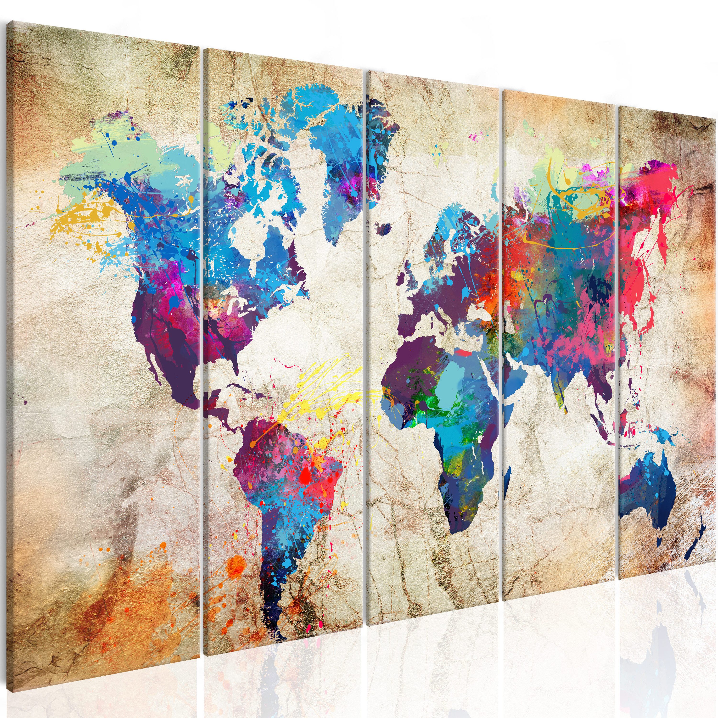 Artgeist Wandbild World Map: Colourful Ink Blots