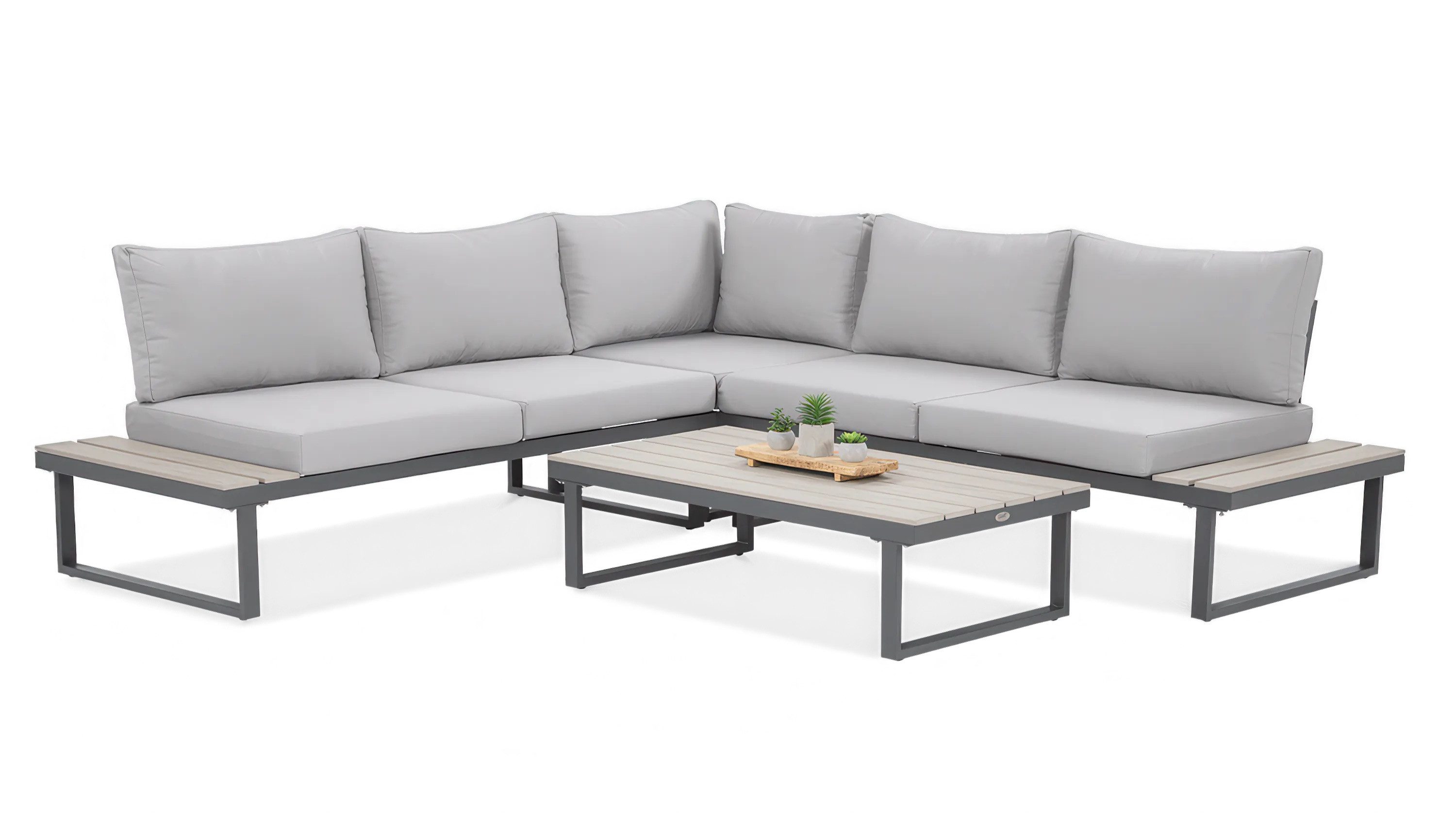 Focus Garden Gartenlounge-Set "Emerson" Ecksofa-Set mit Tisch aus Stahl & Polywood, Gartenmöbel-Set